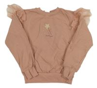 Ružová mikina s hůlkou a tylovymi volániky