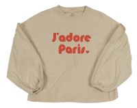 Béžová rebrovaná ľahká mikina s nápisom a volánikmi M&S