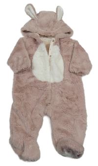 Ružovo-biela kožušinová podšitá kombinéza s kapucňou Next