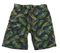 Černo-zelené plátěné kraťasy s listy Mountain Warehouse