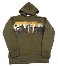 Khaki mikina s potlačou a kapucňou Chapter young