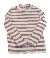 Bílo-růžovo-modro-černé pruhované žebrované triko C&A