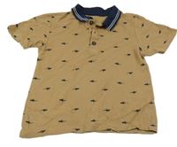 Hnedo-tmavomodré polo tričko so žralokmi Topolino