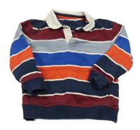 Tmavomodro-vínovo-oranžová pruhovaná mikina s golierikom Nutmeg