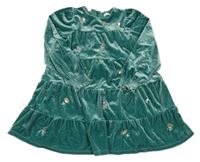 Zelené zamatové kvetované šaty M&S