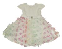 Bílé šaty s páskem a tylovou sukní s barevnými motýlky 