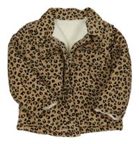 Hnědo-černá manšestrová zateplená košilová bunda s leopardím vzorem Tu