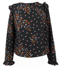 Dámska čierna kvietkovana blúzka s volánikmi New Look