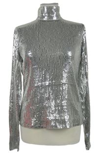 Dámské stříbrné flitrové triko s rolákem 