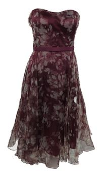 Dámské vínové vzorované plesové organzové korzetové midi šaty Vera Mont 