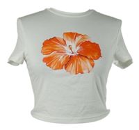 Dámske biele crop tričko s kvetinou Shein