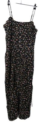 Dámský černý kytičkovaný letní kalhotový culottes overal Vero Moda 