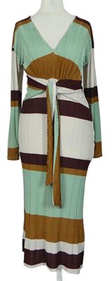 Dámske farebně pruhované rebrované midi šaty s opaskom Asos