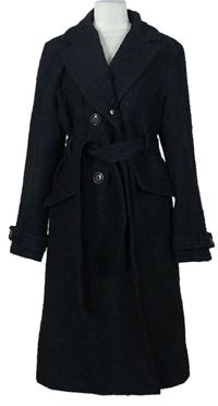 Dámsky čierno-modrý melírovaný vlnený kabát s opaskom Antoni&Alison