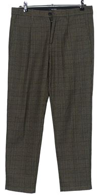 Pánske hnedé kockované slim nohavice Pull&Bear vel. 31