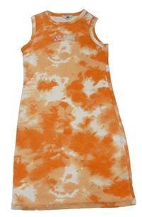 Oranžovo-biele rebrované bavlnené šaty s nápisom zn. Primark