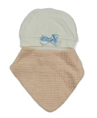 2set- bílá čepice s mašlí+ světlerůžový slinták