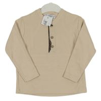 -Nové Béžové rebrované tričko s gombíky