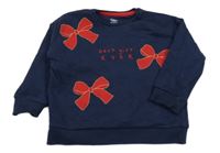 Tmavomodrá mikina s mašličkami a nápisom F&F