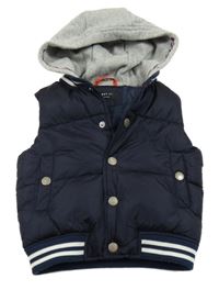 Tmavomodrá šušťáková zateplená vesta s kapucňou Next