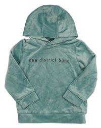 Svetlomodrá zamatová mikina s nápisom a kapucňou Kiabi