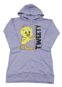 Fialové teplákové šaty s Tweetym a kapucí 