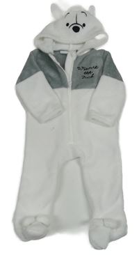 Bílo-šedá chlupatá kombinéza s kapucí- medvídek Pú Disney