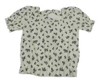 Biele crop tričko s kvetinami Zara