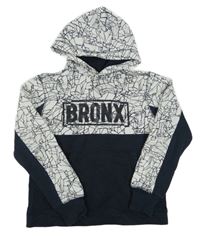 Tmavomodro-biela vzorovaná mikina s nápisom a kapucňou H&M