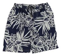 Modro-bílé šusťákové plážové kraťasy s květinami Seaside 