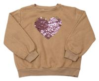 Hnedá mikina so srdcem z flitrů H&M