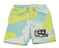 Zeleno-tyrkysovo-biele bavlnené kraťasy s nápisom Kiki&Koko