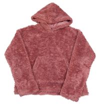 Růžová chlupatá mikina s kapucou 
