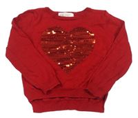 Červený sveter so srdcem z flitrů H&M