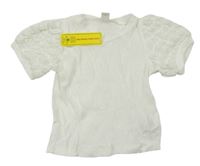 Biele rebrované tričko s nařasenými rukávy Shein