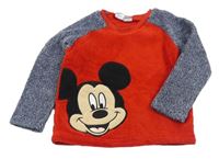 Červeno-sivá chlpatá mikina s Mickeym zn. Disney