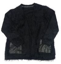 Čierny svetrovo/chlupatý cardigan s koženkovými vreckami H&M