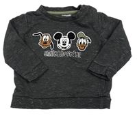 Tmavosivá žíhaná mikina s Mickeym a kamarády