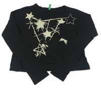 Černé crop triko s hvězdami Benetton