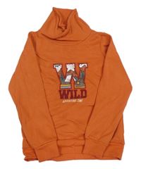 Oranžová mikina s písmenem a komínovým límcem 