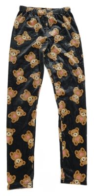 Antracitové zamatové legíny s medveďmi Little Kids