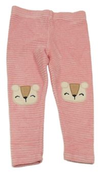 Světlerůžové žebrované sametové legíny s medvědy F&F