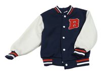 Tmavomodro-bílá baseballová mikina s písmenem 