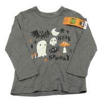 Nové - Tmavošedé triko s duchem a netopýrem George