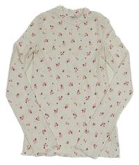 Biele rebrované tričko s kvietkami Y.F.K.