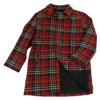 Červeno-černo-bílý kostkovaný vlněný zateplený kabát Next