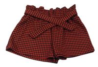 Červeno-čierne vzorované paper bag kraťasy s opaskom Primark