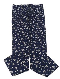 Tmavomodré teplákové legíny s kytičkami F&F