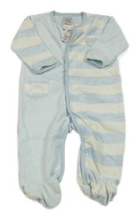 Nové - Světlemodro-bílý pruhovaný overal s medvídkem