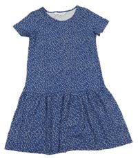 Tmavomodro-biele kvetované šaty H&M